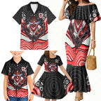 St George Illawarra Dragons Family Matching Mermaid Dress and Hawaiian Shirt The Scream of Lightning Eyes - Indigenous Dot Ripping Effect