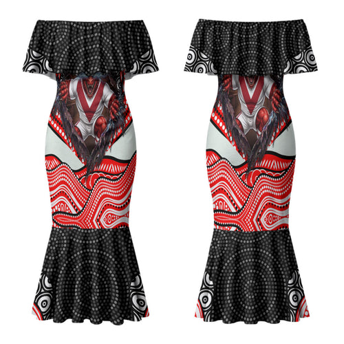 St George Illawarra Dragons Family Matching Mermaid Dress and Hawaiian Shirt The Scream of Lightning Eyes - Indigenous Dot Ripping Effect