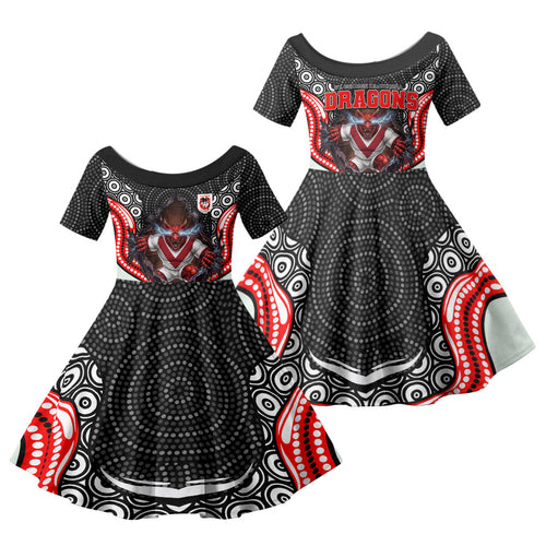 St George Illawarra Dragons Family Matching Mermaid Dress and Hawaiian Shirt The Scream of Lightning Eyes - Indigenous Dot Ripping Effect