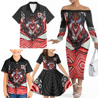 St George Illawarra Dragons Family Matching Off The Shoulder Long Sleeve Dress and Hawaiian Shirt The Scream of Lightning Eyes - Indigenous Dot Ripping Effect