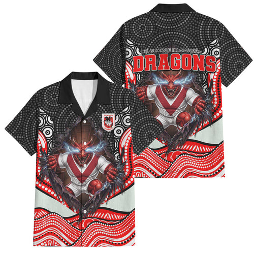 St George Illawarra Dragons Family Matching Puletasi and Hawaiian Shirt The Scream of Lightning Eyes - Indigenous Dot Ripping Effect