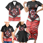 St George Illawarra Dragons Family Matching Short Sleeve Bodycon Dress and Hawaiian Shirt The Scream of Lightning Eyes - Indigenous Dot Ripping Effect