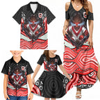 St George Illawarra Dragons Family Matching Summer Maxi Dress and Hawaiian Shirt The Scream of Lightning Eyes - Indigenous Dot Ripping Effect