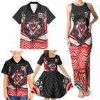 St George Illawarra Dragons Family Matching Tank Maxi Dress and Hawaiian Shirt The Scream of Lightning Eyes - Indigenous Dot Ripping Effect