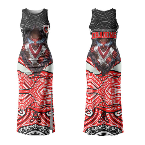St George Illawarra Dragons Family Matching Tank Maxi Dress and Hawaiian Shirt The Scream of Lightning Eyes - Indigenous Dot Ripping Effect