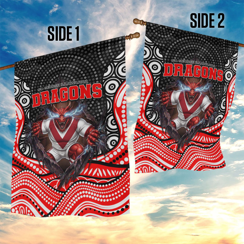 St George Illawarra Dragons Garden Flag The Scream of Lightning Eyes - Indigenous Dot Ripping Effect