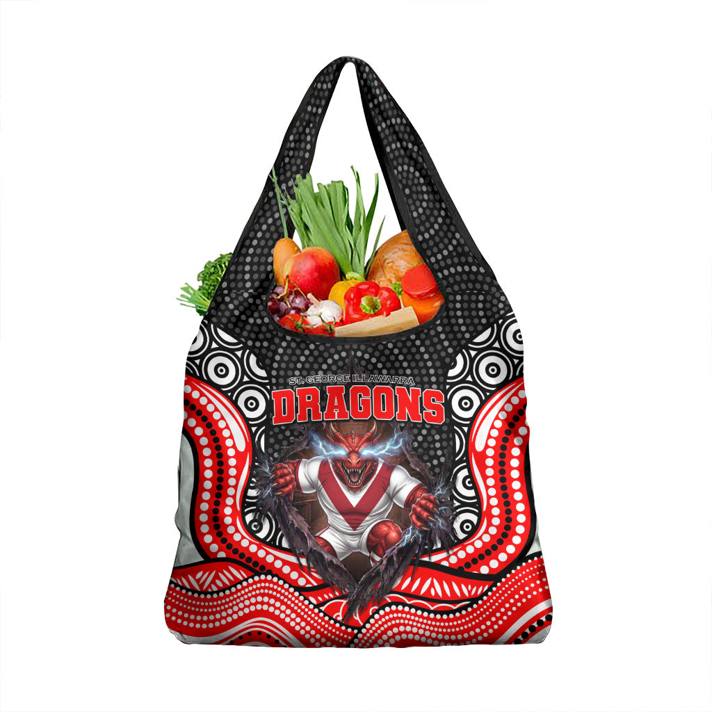 St George Illawarra Dragons Grocery Bag The Scream of Lightning Eyes - Indigenous Dot Ripping Effect