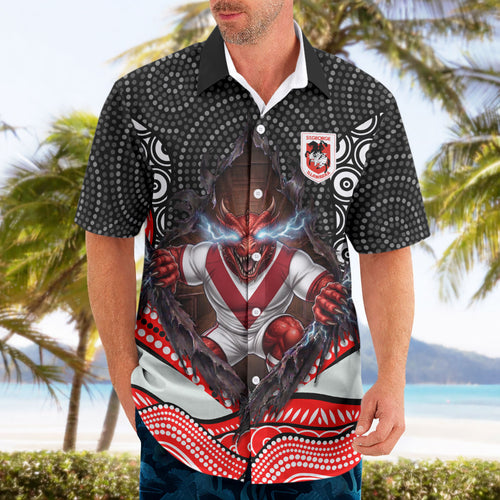 St George Illawarra Dragons Hawaiian Shirt The Scream of Lightning Eyes - Indigenous Dot Ripping Effect