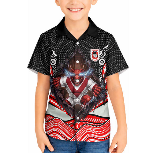 St George Illawarra Dragons Hawaiian Shirt The Scream of Lightning Eyes - Indigenous Dot Ripping Effect