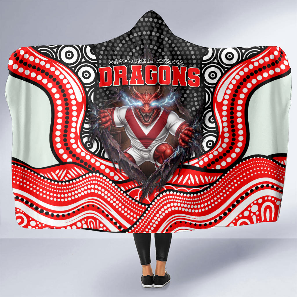St George Illawarra Dragons Hooded Blanket The Scream of Lightning Eyes - Indigenous Dot Ripping Effect