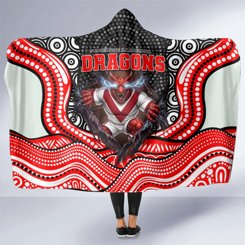St George Illawarra Dragons Hooded Blanket The Scream of Lightning Eyes - Indigenous Dot Ripping Effect