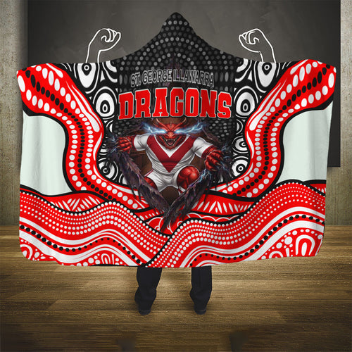 St George Illawarra Dragons Hooded Blanket The Scream of Lightning Eyes - Indigenous Dot Ripping Effect