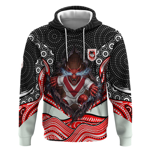 St George Illawarra Dragons Hoodie The Scream of Lightning Eyes - Indigenous Dot Ripping Effect