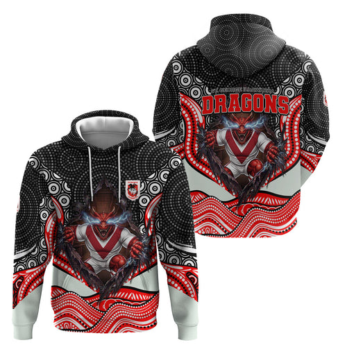 St George Illawarra Dragons Hoodie The Scream of Lightning Eyes - Indigenous Dot Ripping Effect
