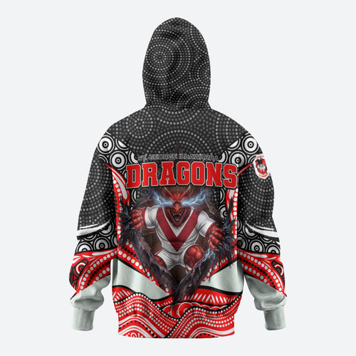 St George Illawarra Dragons Hoodie The Scream of Lightning Eyes - Indigenous Dot Ripping Effect