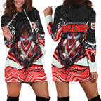 St George Illawarra Dragons Hoodie Dress The Scream of Lightning Eyes - Indigenous Dot Ripping Effect