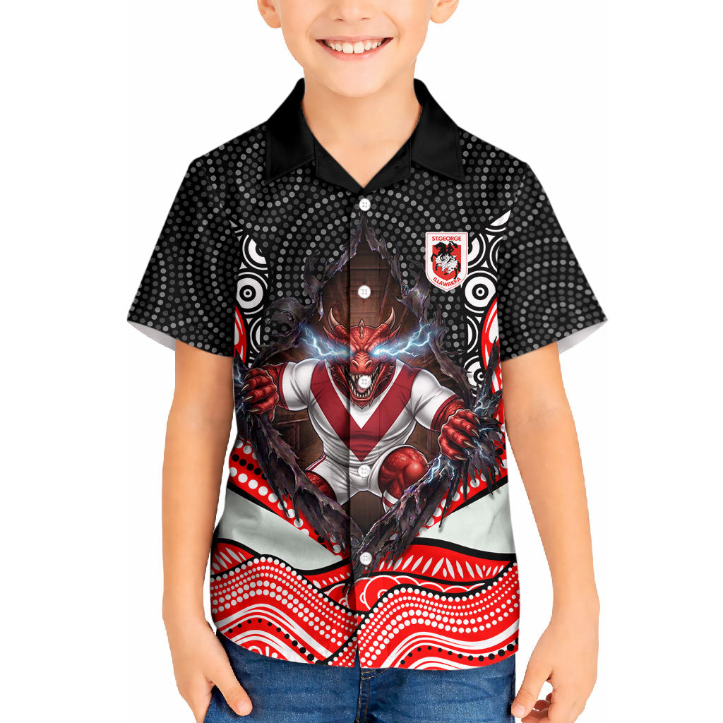 St George Illawarra Dragons Kid Hawaiian Shirt The Scream of Lightning Eyes - Indigenous Dot Ripping Effect