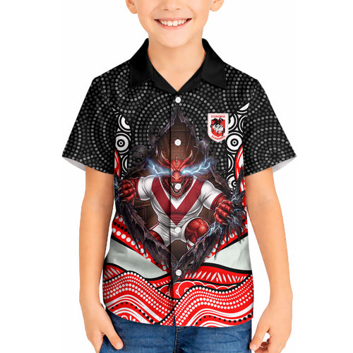 St George Illawarra Dragons Kid Hawaiian Shirt The Scream of Lightning Eyes - Indigenous Dot Ripping Effect