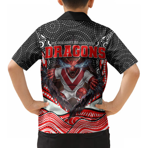 St George Illawarra Dragons Kid Hawaiian Shirt The Scream of Lightning Eyes - Indigenous Dot Ripping Effect