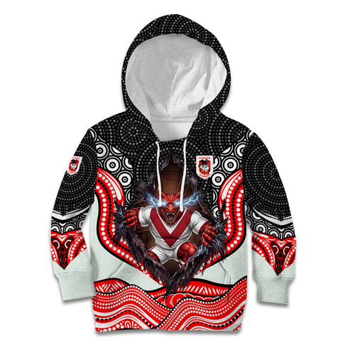 St George Illawarra Dragons Kid Hoodie The Scream of Lightning Eyes - Indigenous Dot Ripping Effect