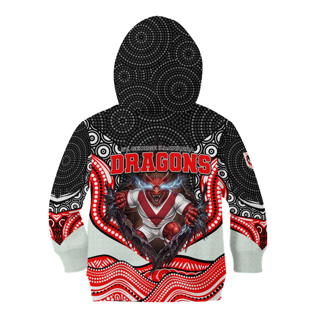 St George Illawarra Dragons Kid Hoodie The Scream of Lightning Eyes - Indigenous Dot Ripping Effect