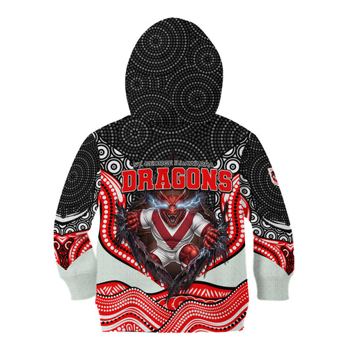 St George Illawarra Dragons Kid Hoodie The Scream of Lightning Eyes - Indigenous Dot Ripping Effect