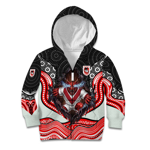 St George Illawarra Dragons Kid Hoodie The Scream of Lightning Eyes - Indigenous Dot Ripping Effect
