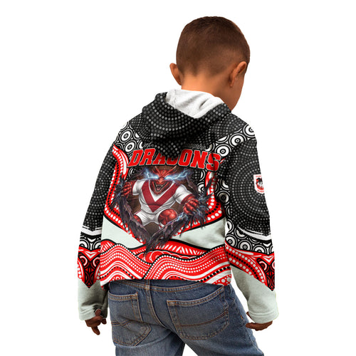 St George Illawarra Dragons Kid Hoodie The Scream of Lightning Eyes - Indigenous Dot Ripping Effect