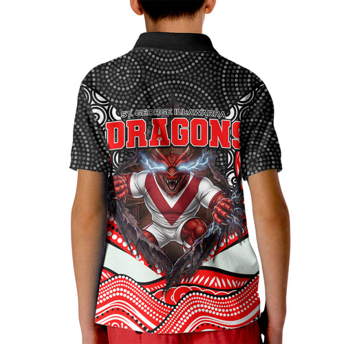 St George Illawarra Dragons Kid Polo Shirt The Scream of Lightning Eyes - Indigenous Dot Ripping Effect