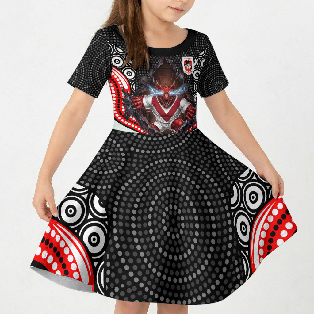 St George Illawarra Dragons Kid Short Sleeve Dress The Scream of Lightning Eyes - Indigenous Dot Ripping Effect