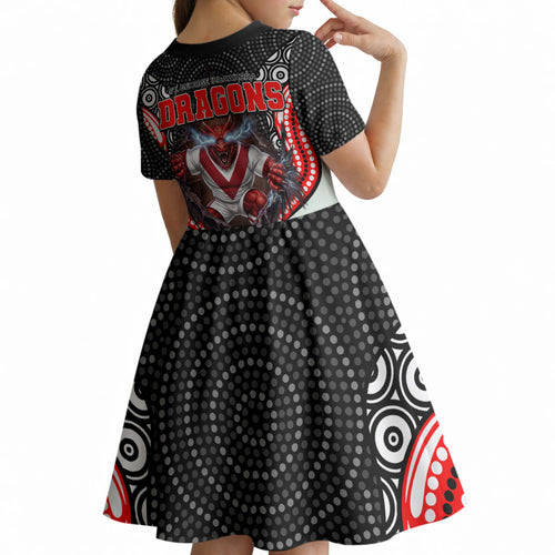 St George Illawarra Dragons Kid Short Sleeve Dress The Scream of Lightning Eyes - Indigenous Dot Ripping Effect