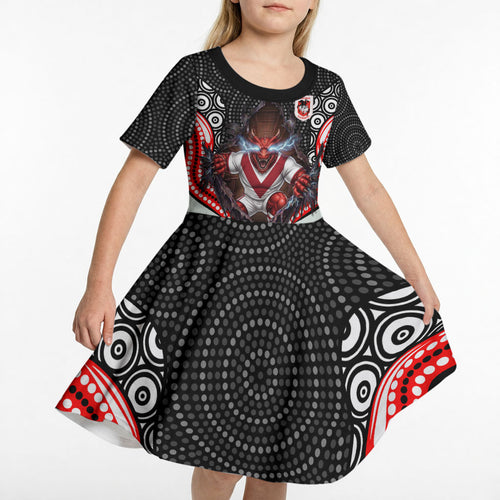 St George Illawarra Dragons Kid Short Sleeve Dress The Scream of Lightning Eyes - Indigenous Dot Ripping Effect