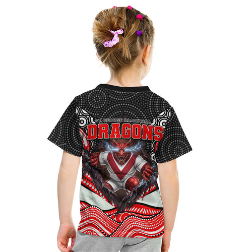 St George Illawarra Dragons Kid T Shirt The Scream of Lightning Eyes - Indigenous Dot Ripping Effect
