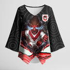 St George Illawarra Dragons Kimono Sleeve Blouse The Scream of Lightning Eyes - Indigenous Dot Ripping Effect
