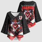 St George Illawarra Dragons Kimono Sleeve Blouse The Scream of Lightning Eyes - Indigenous Dot Ripping Effect