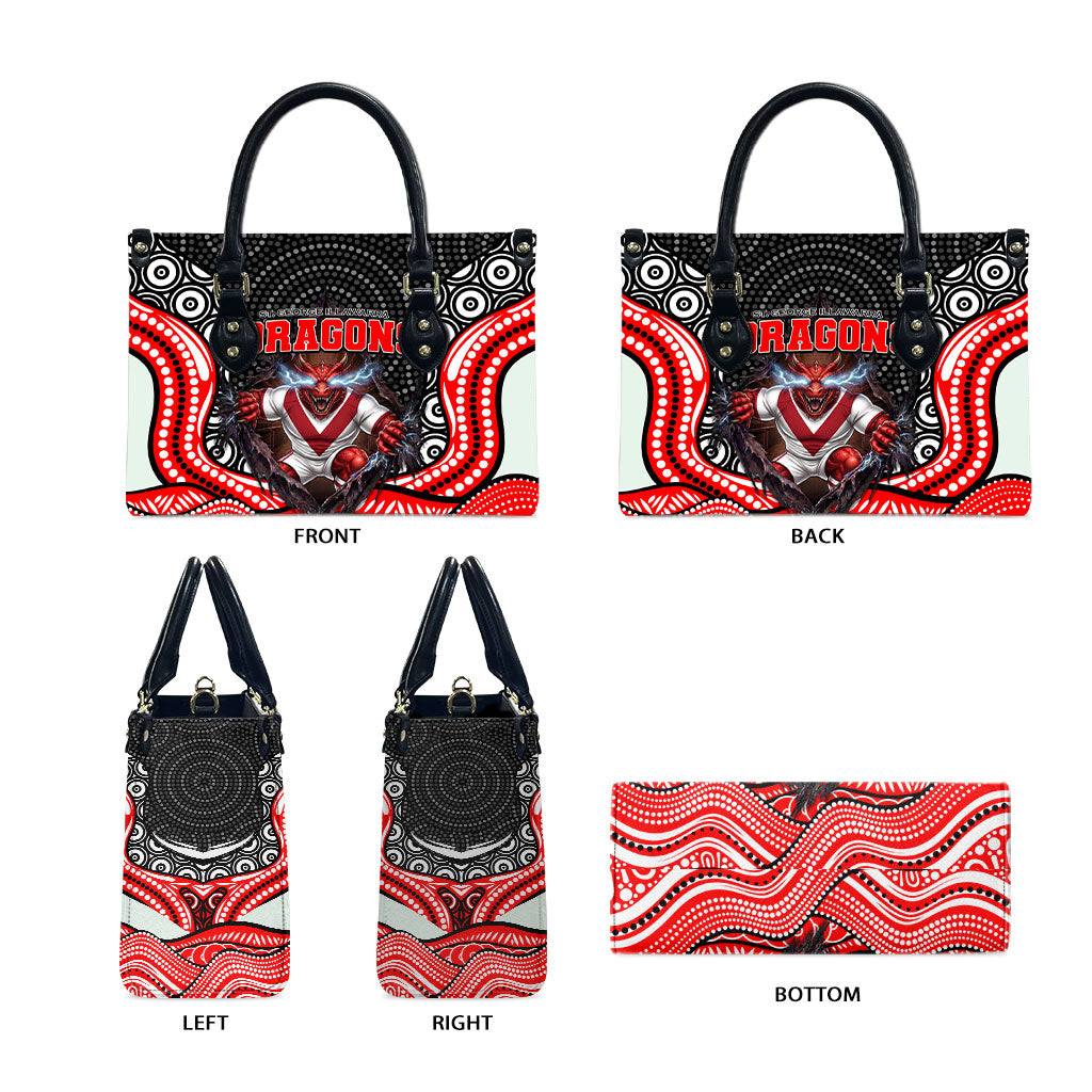 St George Illawarra Dragons Leather Bag The Scream of Lightning Eyes - Indigenous Dot Ripping Effect