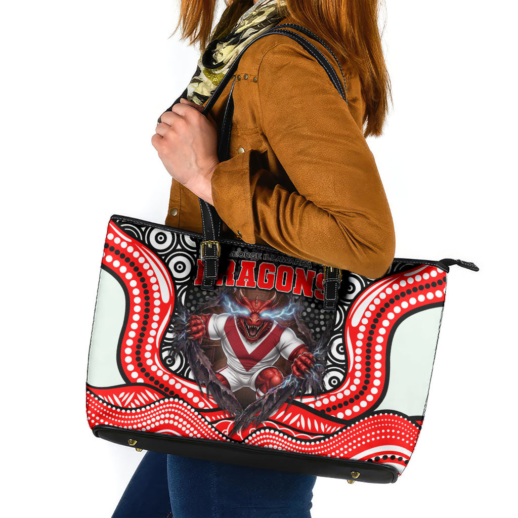 St George Illawarra Dragons Leather Tote Bag The Scream of Lightning Eyes - Indigenous Dot Ripping Effect