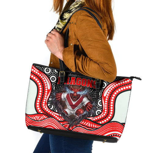 St George Illawarra Dragons Leather Tote Bag The Scream of Lightning Eyes - Indigenous Dot Ripping Effect
