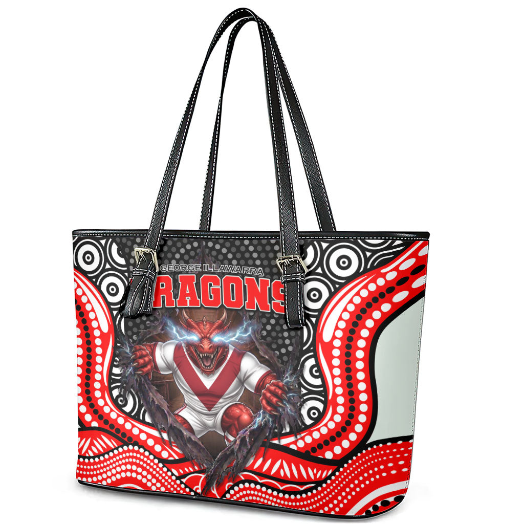 St George Illawarra Dragons Leather Tote Bag The Scream of Lightning Eyes - Indigenous Dot Ripping Effect