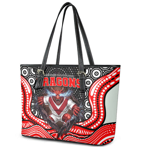 St George Illawarra Dragons Leather Tote Bag The Scream of Lightning Eyes - Indigenous Dot Ripping Effect