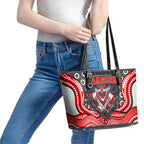 St George Illawarra Dragons Leather Tote Bag The Scream of Lightning Eyes - Indigenous Dot Ripping Effect
