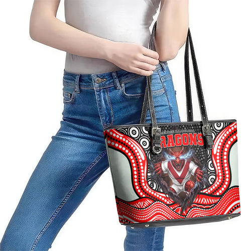 St George Illawarra Dragons Leather Tote Bag The Scream of Lightning Eyes - Indigenous Dot Ripping Effect