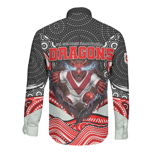 St George Illawarra Dragons Long Sleeve Button Shirt The Scream of Lightning Eyes - Indigenous Dot Ripping Effect