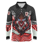 St George Illawarra Dragons Long Sleeve Polo Shirt The Scream of Lightning Eyes - Indigenous Dot Ripping Effect