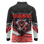 St George Illawarra Dragons Long Sleeve Polo Shirt The Scream of Lightning Eyes - Indigenous Dot Ripping Effect