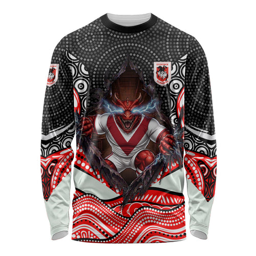 St George Illawarra Dragons Long Sleeve Shirt The Scream of Lightning Eyes - Indigenous Dot Ripping Effect