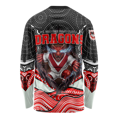 St George Illawarra Dragons Long Sleeve Shirt The Scream of Lightning Eyes - Indigenous Dot Ripping Effect