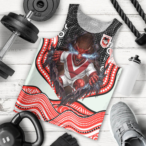 St George Illawarra Dragons Men Tank Top The Scream of Lightning Eyes - Indigenous Dot Ripping Effect