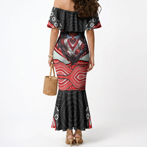 St George Illawarra Dragons Mermaid Dress The Scream of Lightning Eyes - Indigenous Dot Ripping Effect