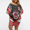 St George Illawarra Dragons Off Shoulder Short Dress The Scream of Lightning Eyes - Indigenous Dot Ripping Effect